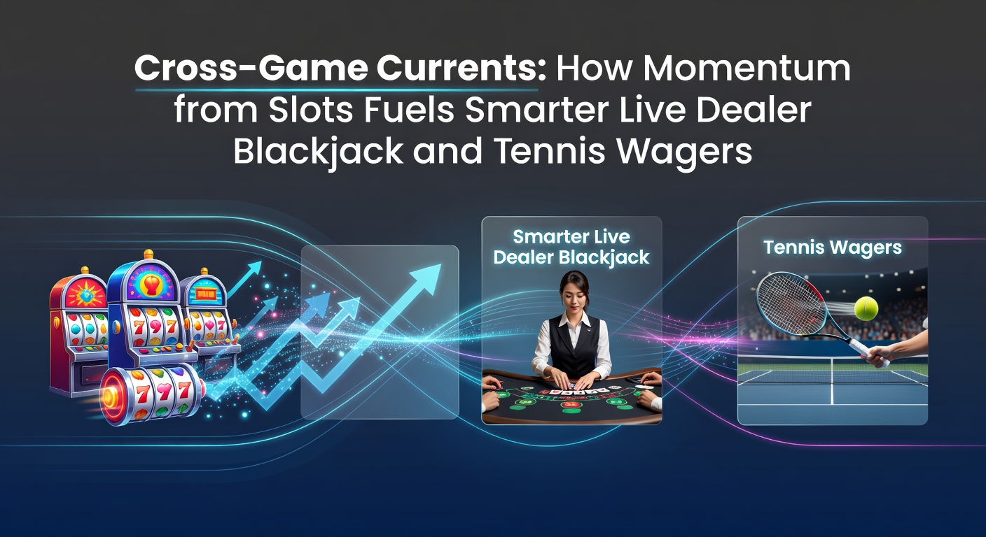 Vibrant slot machine reels spinning with glowing wins transitioning to a live blackjack table and tennis court action