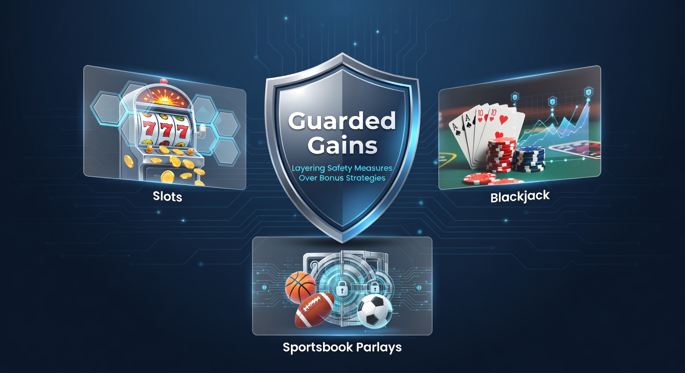 Casino player at slot machine reviewing bonus screen with overlaid safety checklist