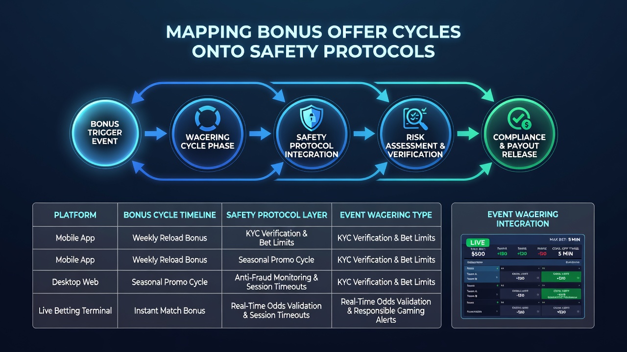 Analytics dashboard displaying synchronized bonus expiration dates and player-set safety limits across table and event wagering modules