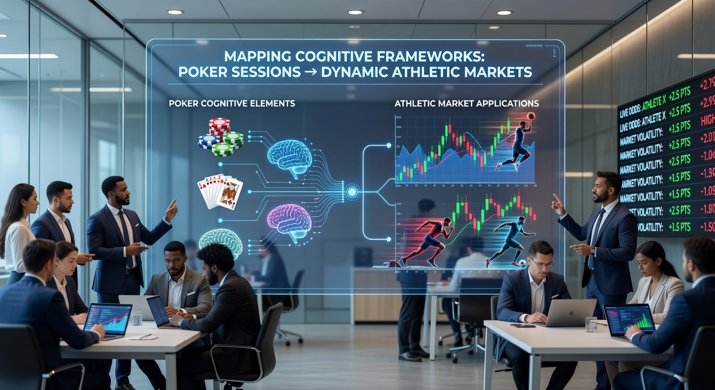 Infographic showing layered decision models bridging poker tables and live sports markets