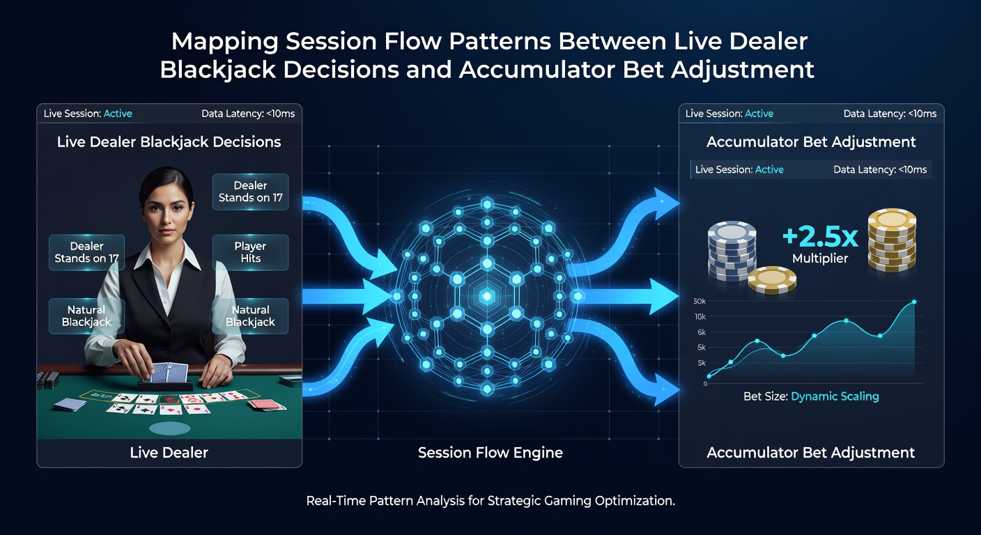 Visualization of accumulator bet adjustment correlations with blackjack session flows in regulated markets