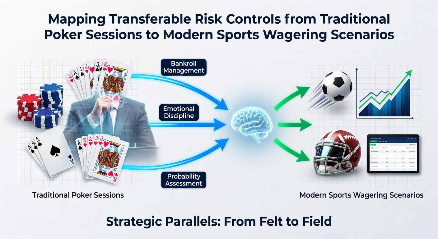 Sports wagering dashboard displaying live odds alongside poker risk management charts and staking plans