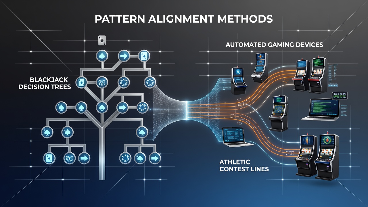 Diagram showing blackjack decision tree patterns aligned with slot machine algorithms and sports betting lines