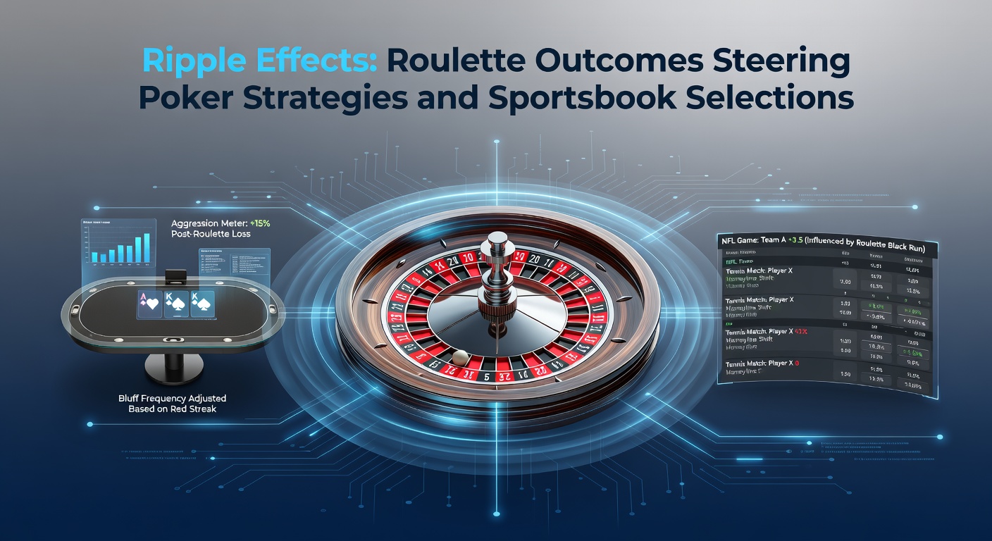 Roulette wheel spinning with poker chips and sportsbook odds board in the background, illustrating cross-game influences