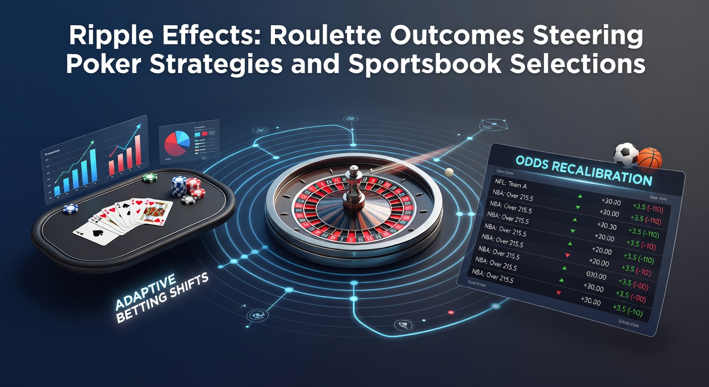 Poker players at a table reviewing roulette results on a phone next to sportsbook screens showing live odds