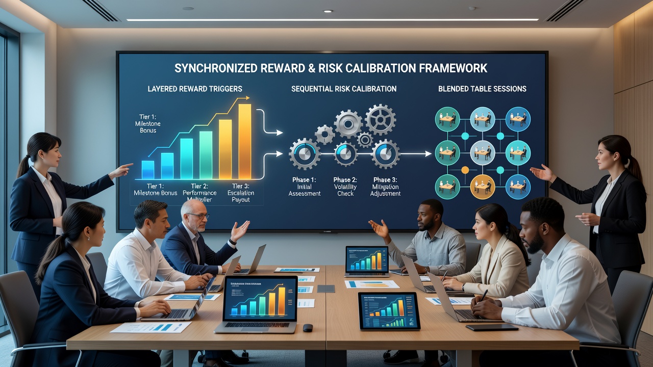 Illustration of blended table sessions transitioning into event wagers with synchronized reward and risk indicators