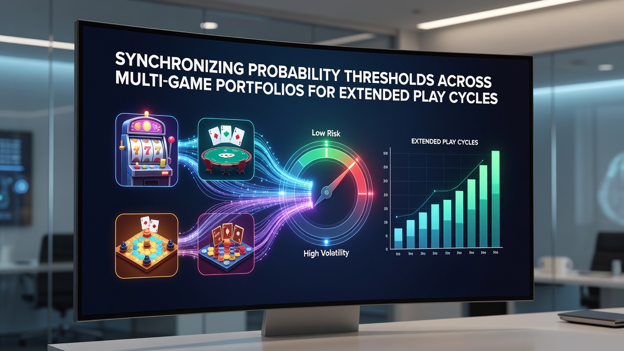 Illustration of synchronized probability thresholds across slots, roulette, and blackjack tables in a casino portfolio setting