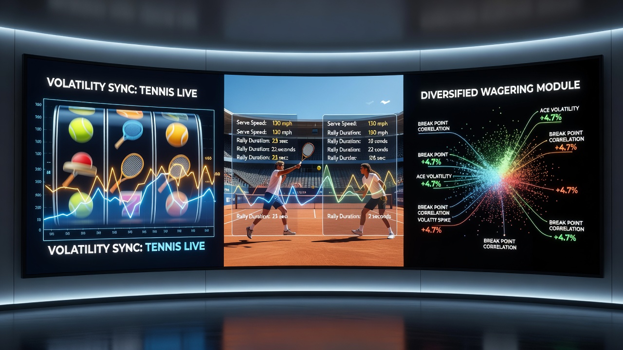 Live tennis scoreboard integrated with casino analytics dashboard showing volatility alignment indicators